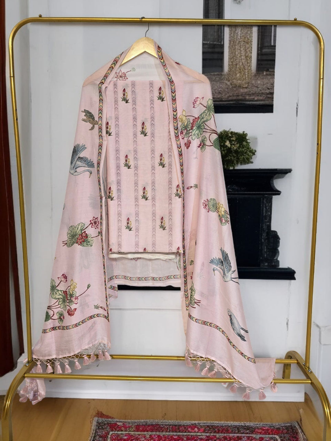 Pure Banarasi Chanderi Silk Unstitched Suit With Digital print