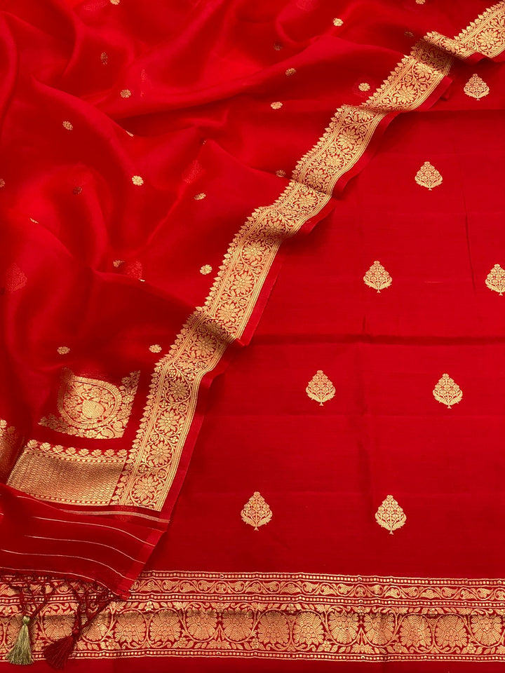 Pure Banarasi Chiniya Silk Unstitched Suit With Khadwa Buti Work