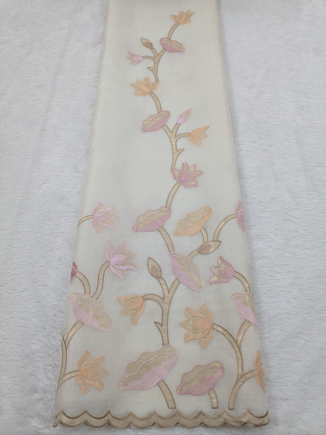 Pure Banarasi Organza Silk Multi-embroidered unstitched Suit with Applique Wor