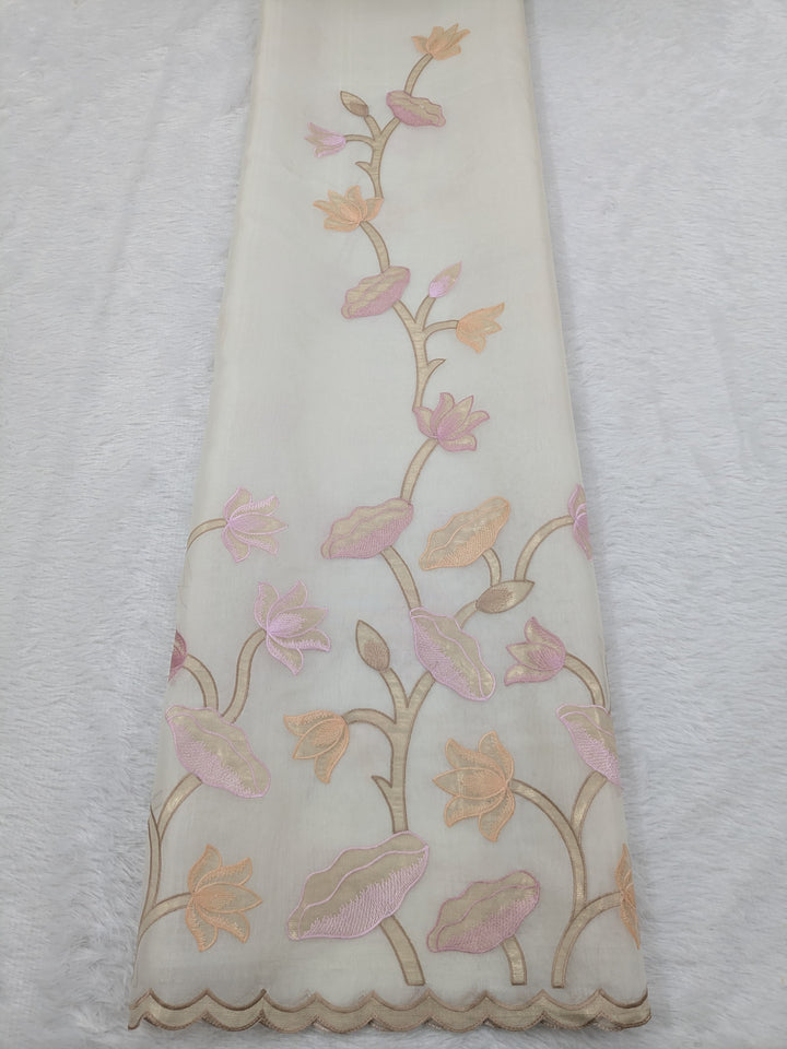 Pure Banarasi Organza Silk Multi-embroidered unstitched Suit with Applique Wor
