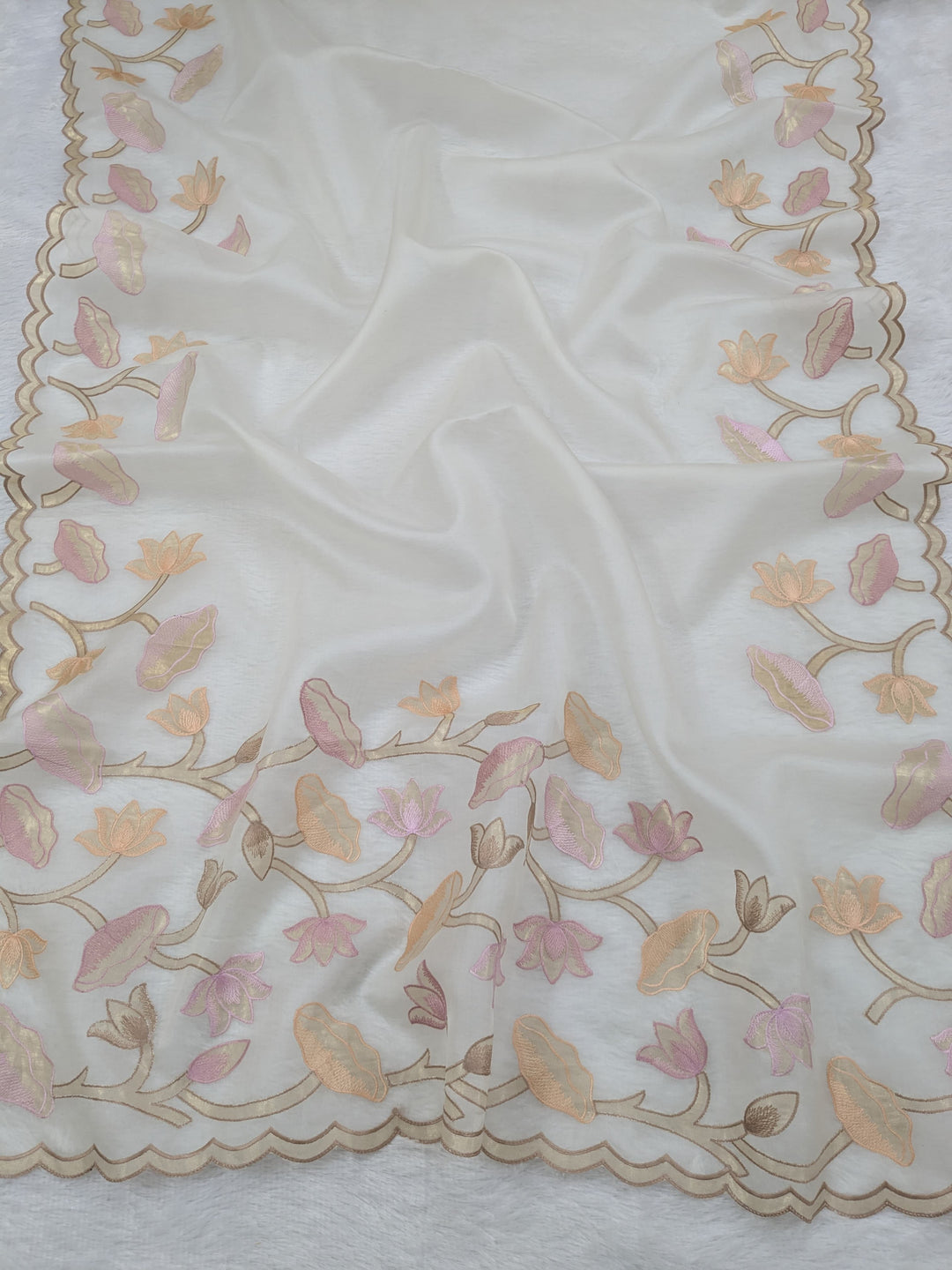 Pure Banarasi Organza Silk Multi-embroidered unstitched Suit with Applique Wor