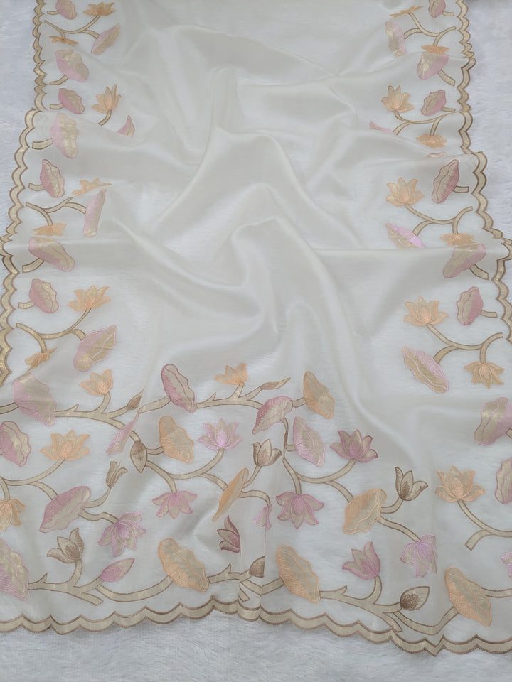 Pure Banarasi Organza Silk Multi-embroidered unstitched Suit with Applique Wor