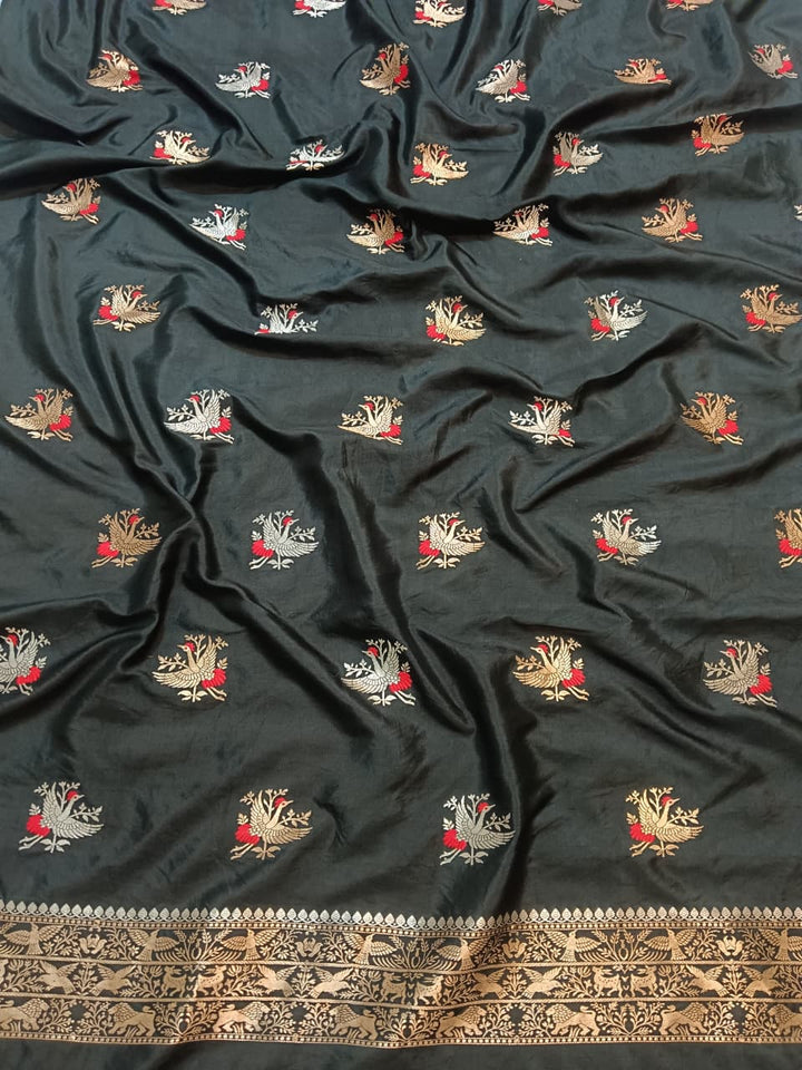 Pure Mango Silk 3 pc Unstitched Suit With Khadwa Weaving and Meenakari Work