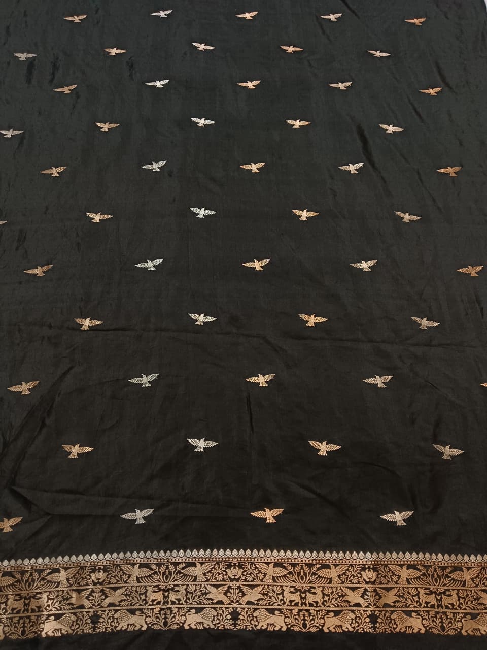 Pure Mango Silk 3 pc Unstitched Suit With Khadwa Weaving and Meenakari Work