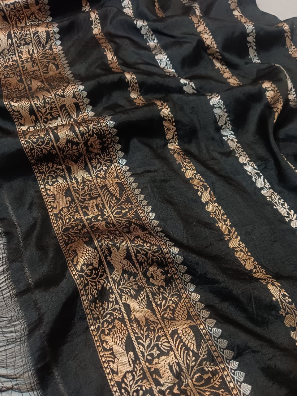 Pure Mango Silk 3 pc Unstitched Suit With Khadwa Weaving and Meenakari Work