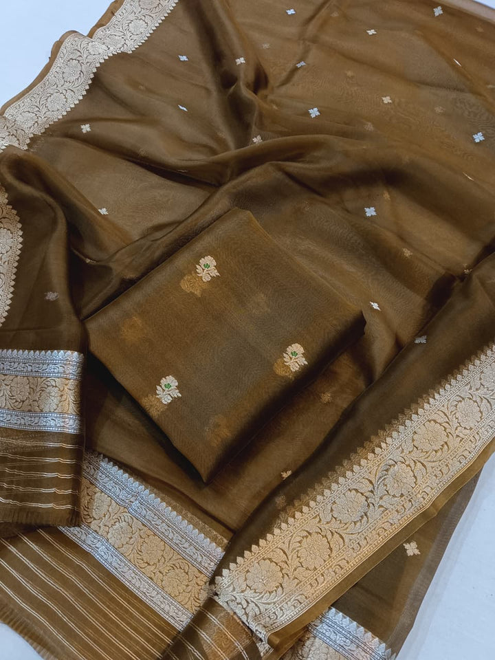 Pure Banarasi Organza Unstitched Suit With Khadwa Work
