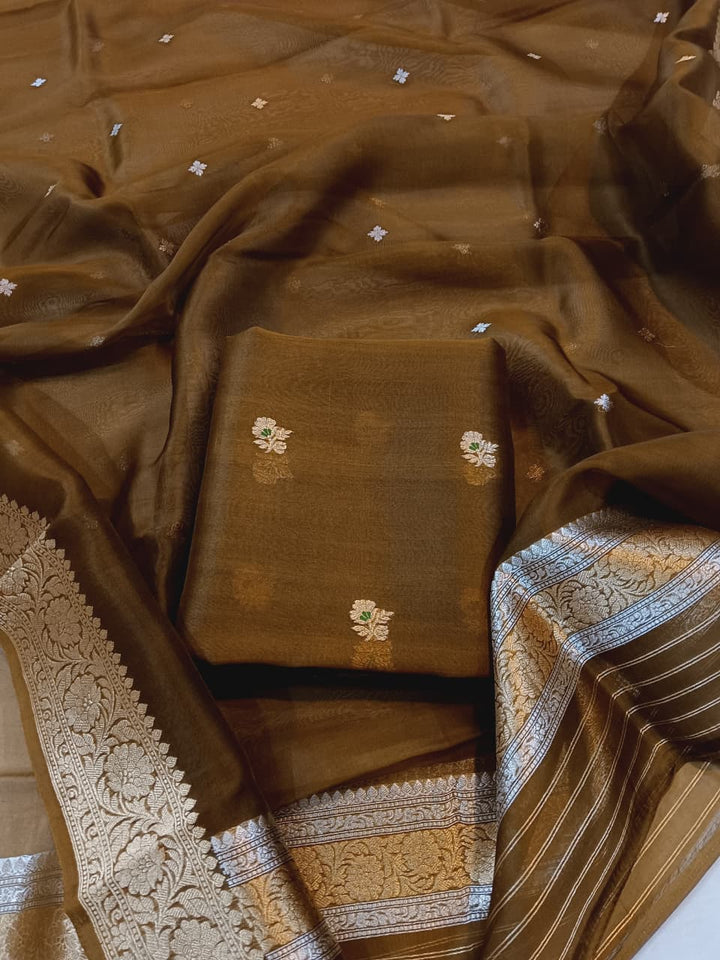 Pure Banarasi Organza Unstitched Suit With Khadwa Work