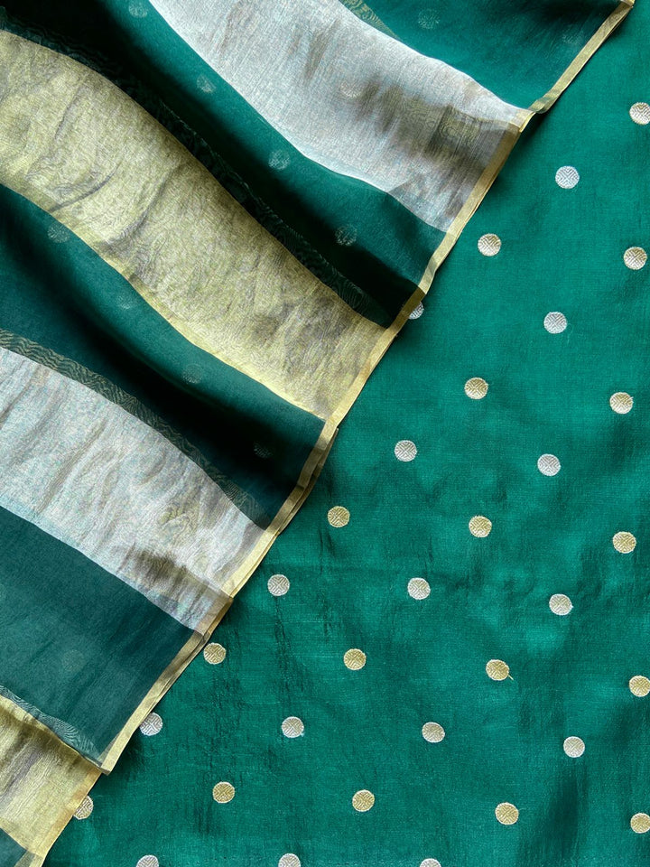 Exclusive Pure Banarasi Organza Unstitched Suit with Tissue Gold Silver Patta Dupatta