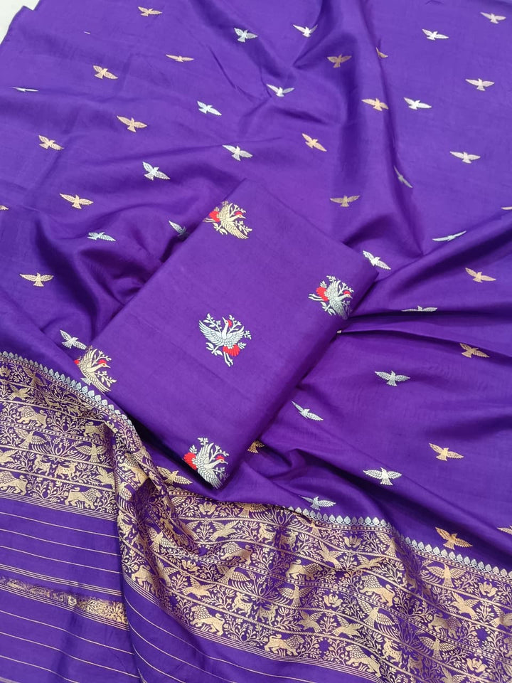 Pure Mango Silk 3 pc Unstitched Suit With Khadwa Weaving and Meenakari Work (Copy)