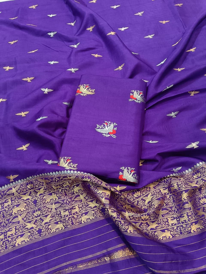 Pure Mango Silk 3 pc Unstitched Suit With Khadwa Weaving and Meenakari Work (Copy)