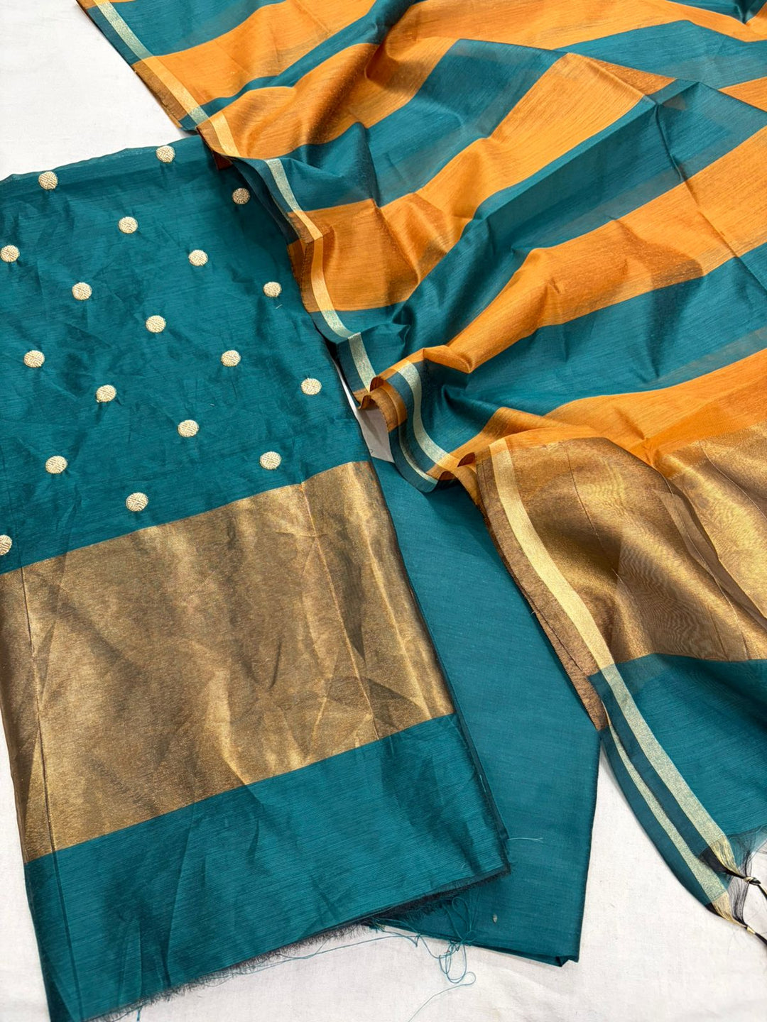 Banarasi Cotton Unstitched Salwar Suot with Zari patta and polka Dot