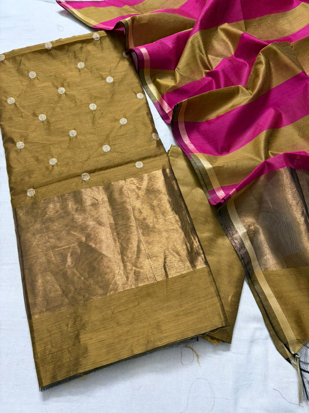 Banarasi Cotton Unstitched Salwar Suot with Zari patta and polka Dot