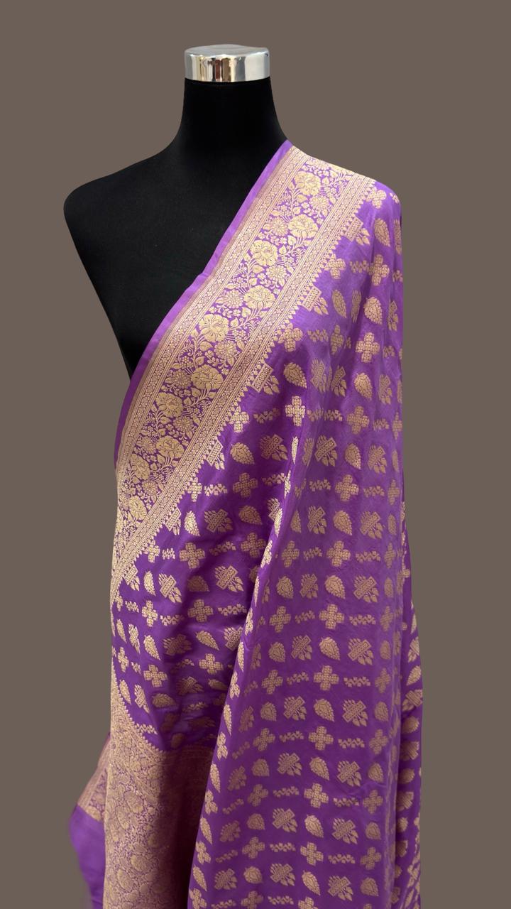 Pure Katan Silk jangla Work Saree With Rich Brocade Work and Gold Zari