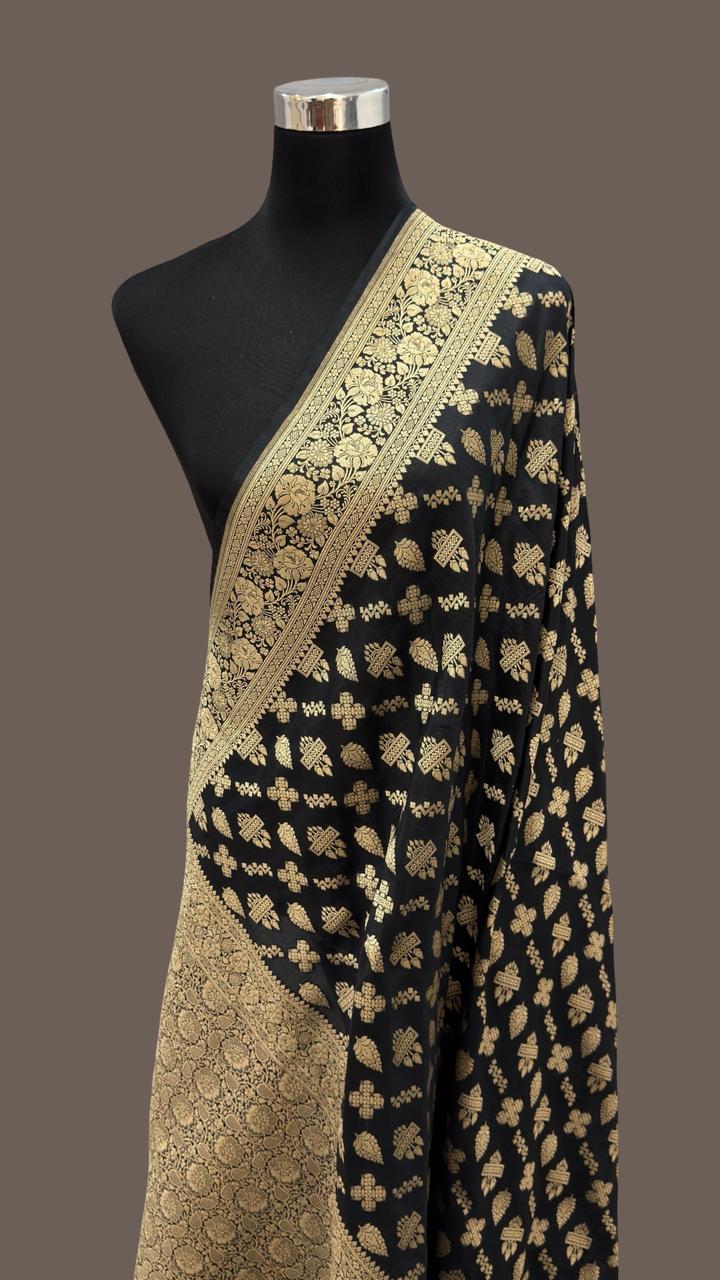Pure Katan Silk jangla Work Saree With Rich Brocade Work and Gold Zari