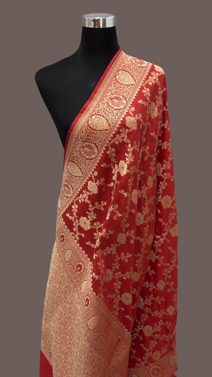 Pure Katan Silk jangla Work Saree With Rich Brocade Work and Gold Zari