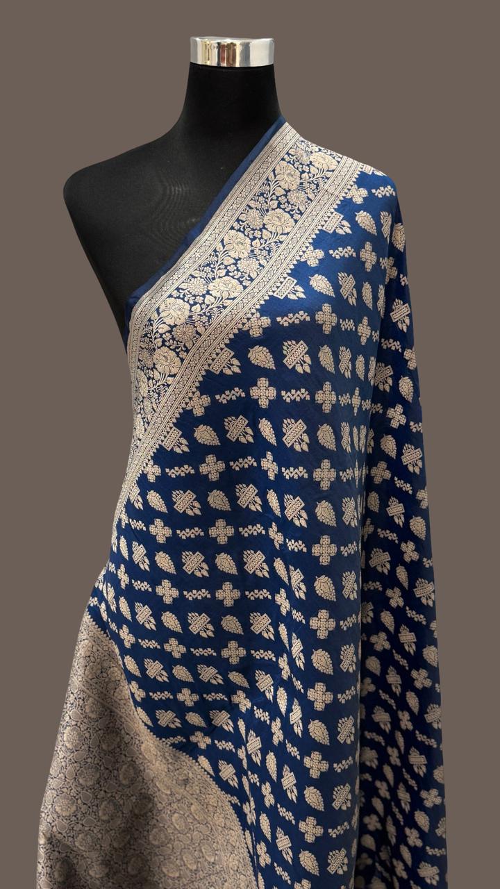 Pure Katan Silk jangla Work Saree With Rich Brocade Work and Gold Zari