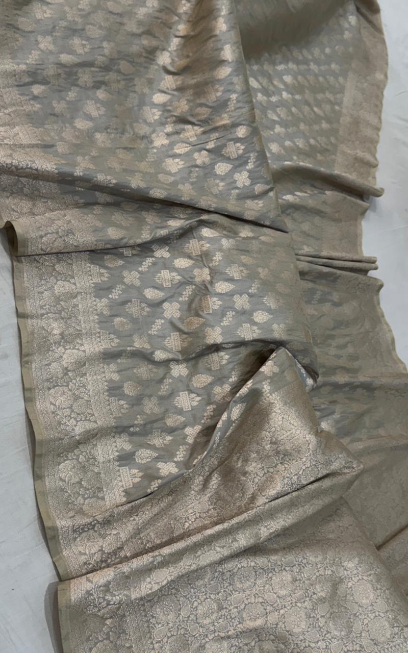Pure Katan Silk jangla Work Saree With Rich Brocade Work and Gold Zari