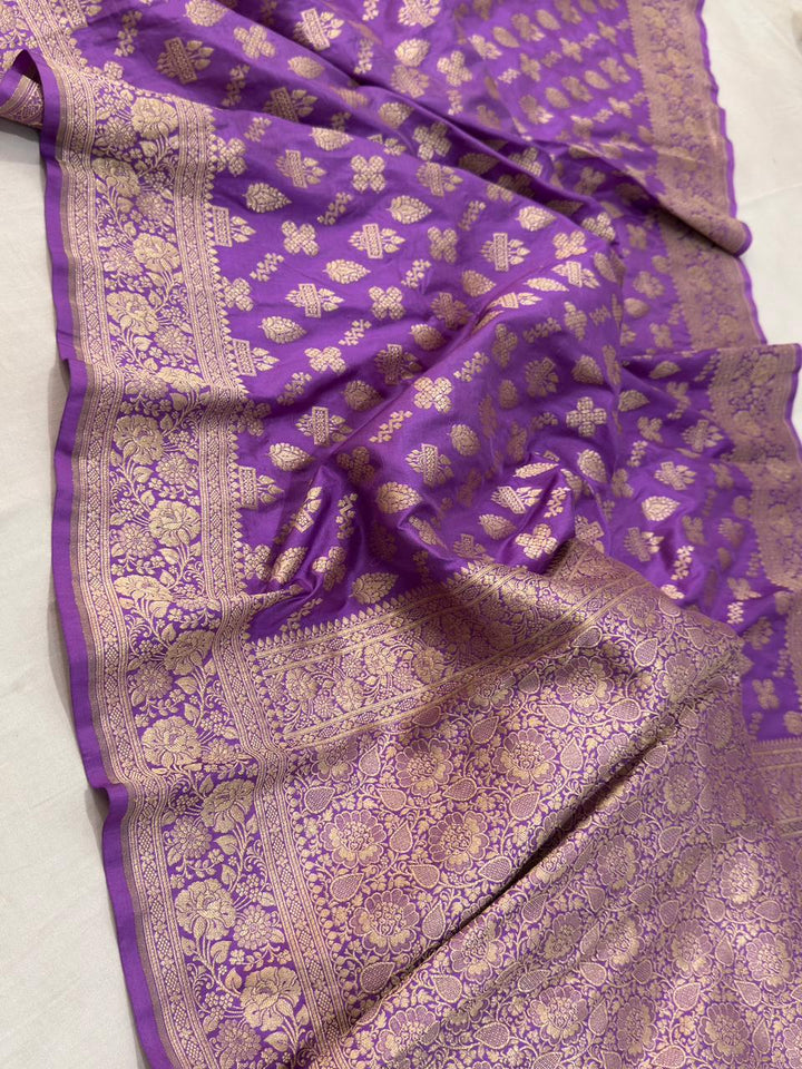 Pure Katan Silk jangla Work Saree With Rich Brocade Work and Gold Zari