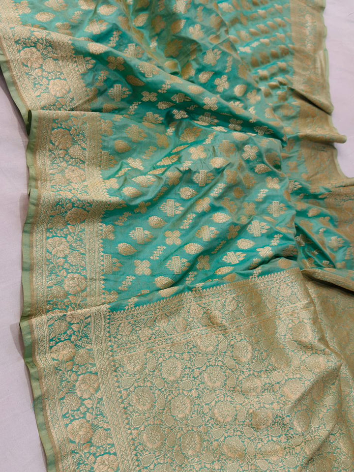 Pure Katan Silk jangla Work Saree With Rich Brocade Work and Gold Zari