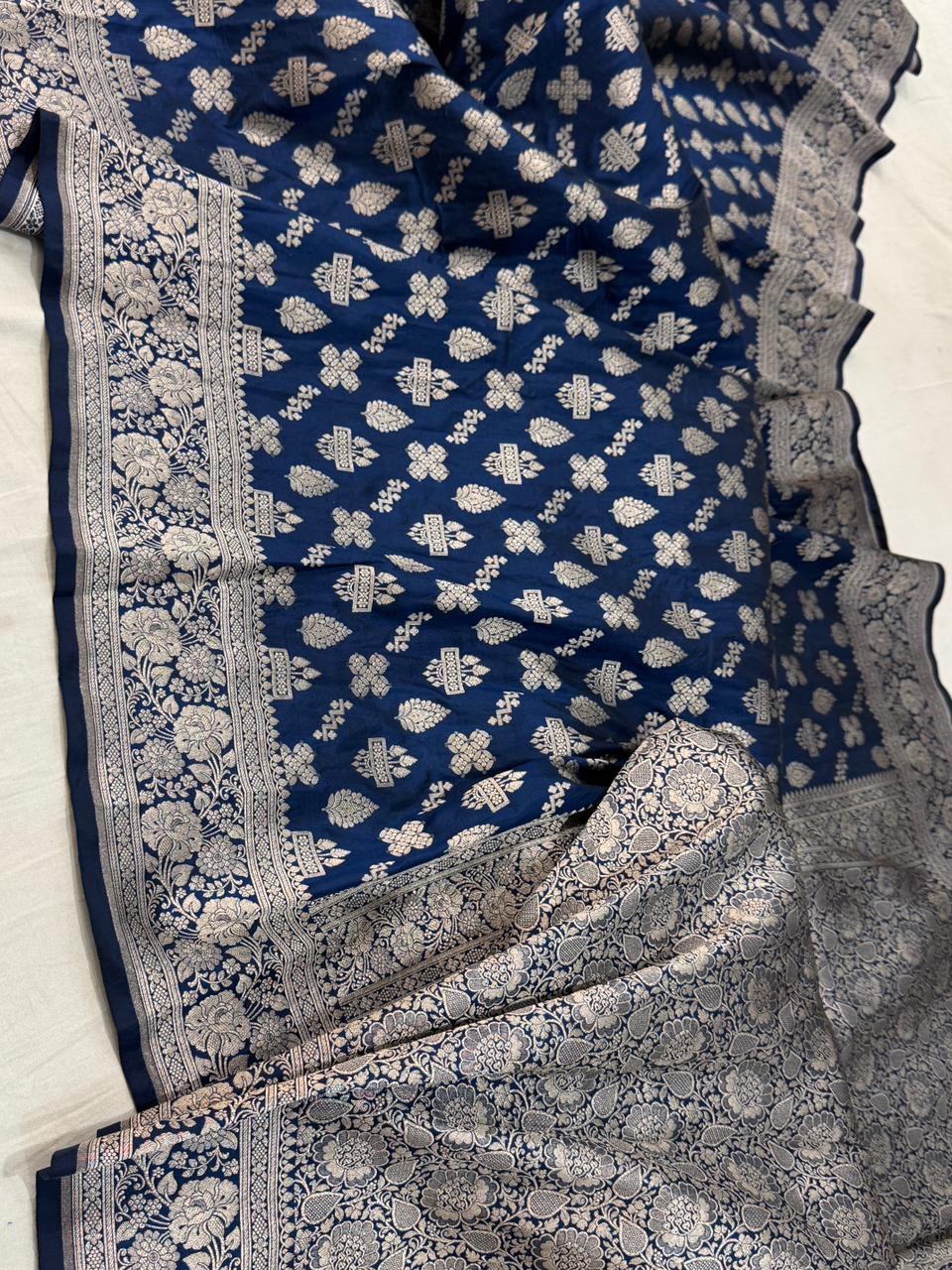 Pure Katan Silk jangla Work Saree With Rich Brocade Work and Gold Zari