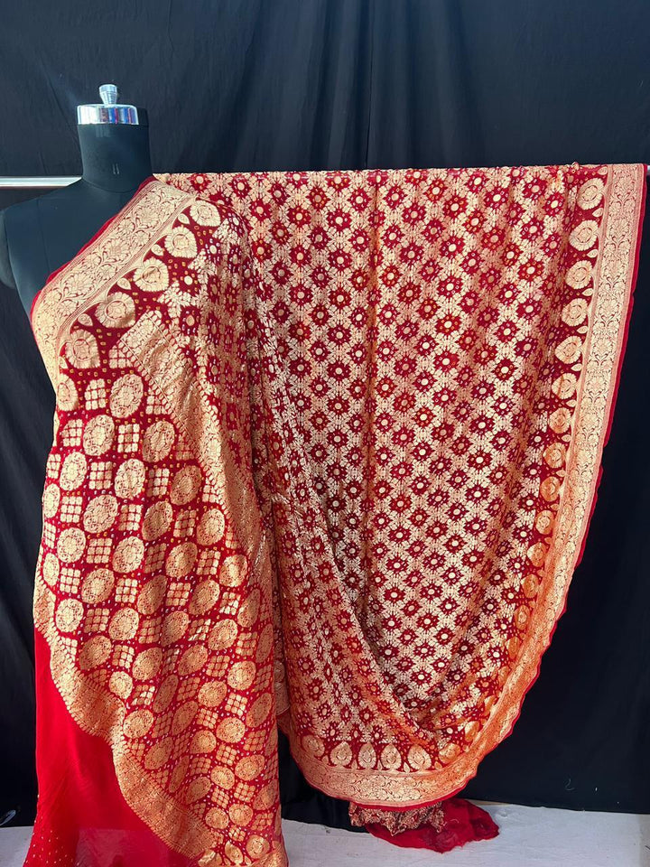 Pure Khaddi Georgette Bandhej Saree with Neemzari Work