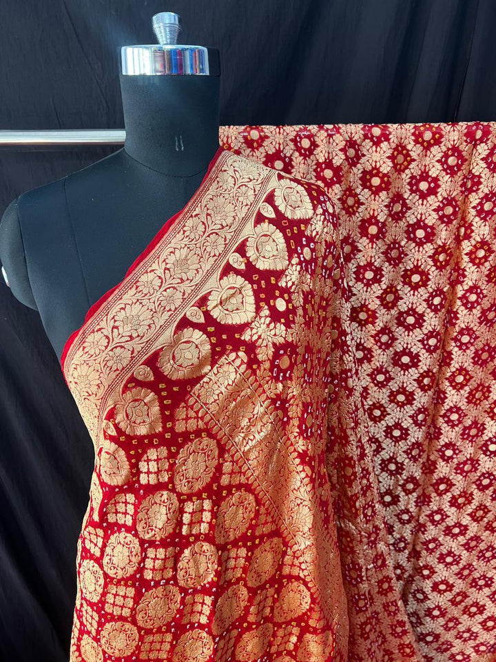 Pure Khaddi Georgette Bandhej Saree with Neemzari Work