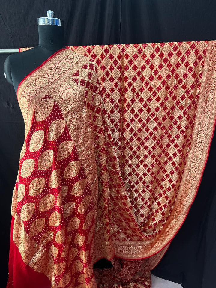 Pure Khaddi Georgette Bandhej Saree with Neemzari Work