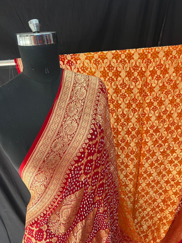 Pure Khaddi Georgette Bandhej Saree with Neemzari Work