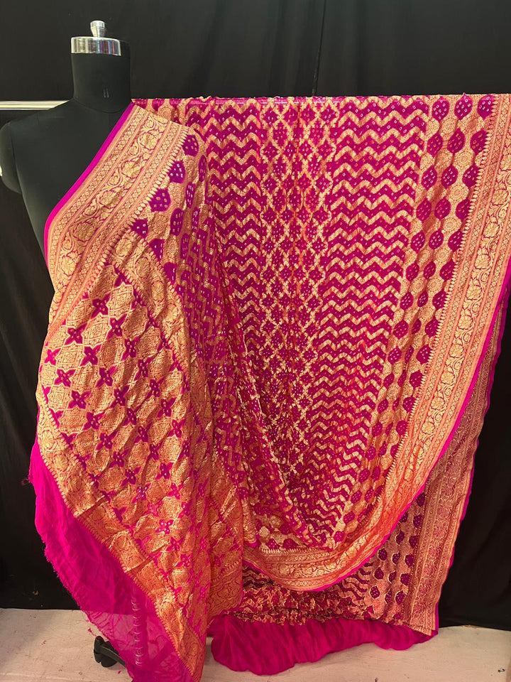 Pure Khaddi Georgette Bandhej Saree with Neemzari Work