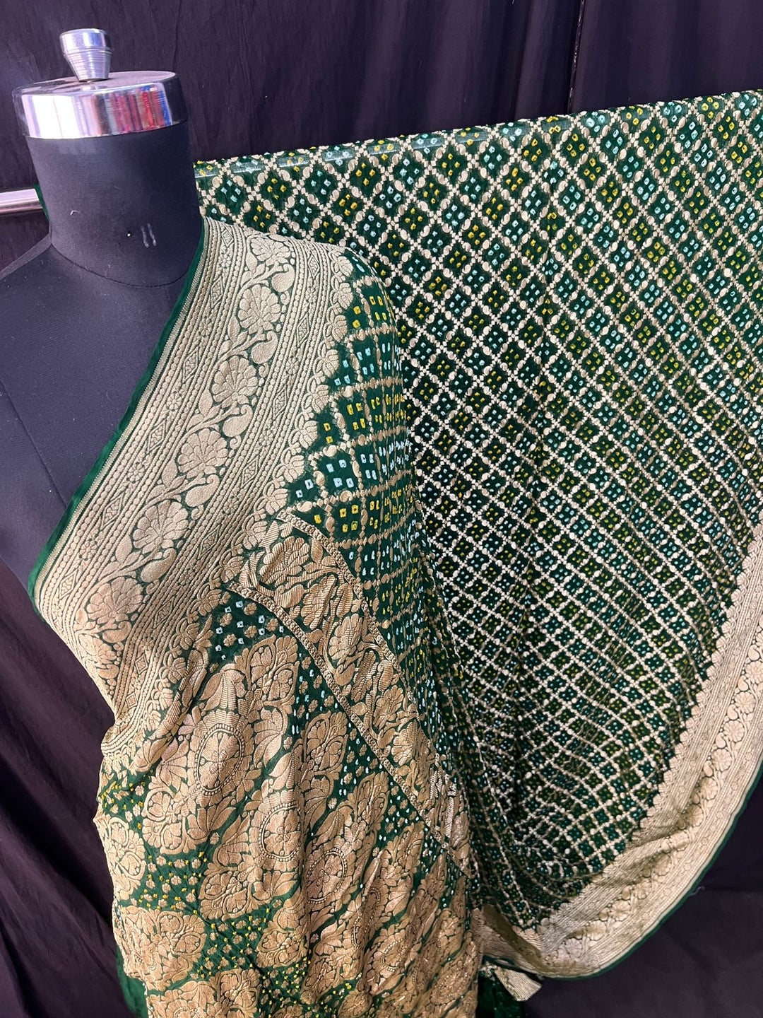 Pure Khaddi Georgette Bandhej Saree with Neemzari Work