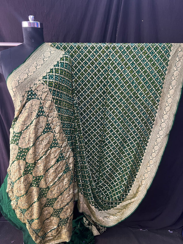 Pure Khaddi Georgette Bandhej Saree with Neemzari Work