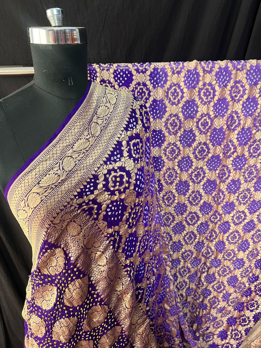 Pure Khaddi Georgette Bandhej Saree with Neemzari Work
