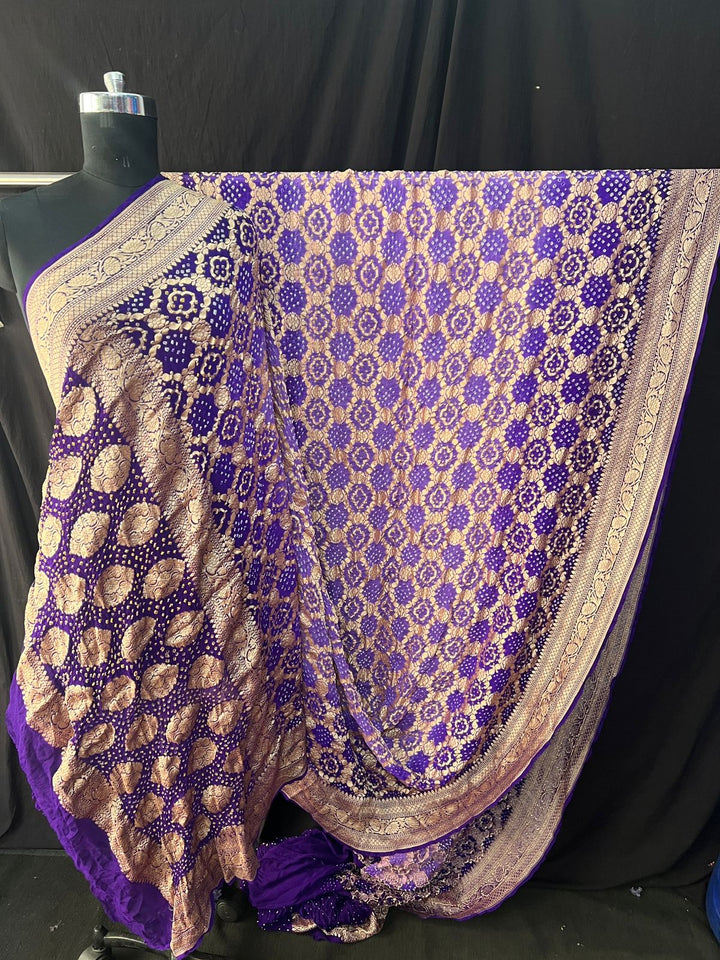 Pure Khaddi Georgette Bandhej Saree with Neemzari Work
