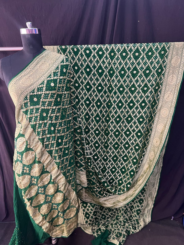 Pure Khaddi Georgette Bandhej Saree with Neemzari Work