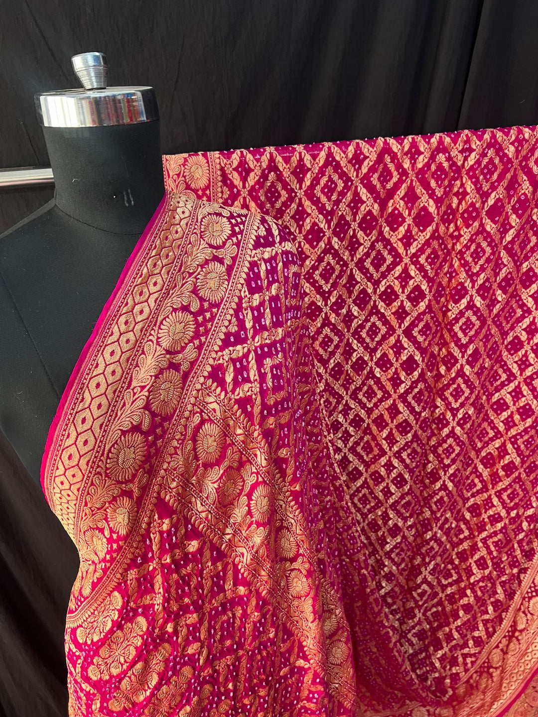 Pure Khaddi Georgette Bandhej Saree with Neemzari Work