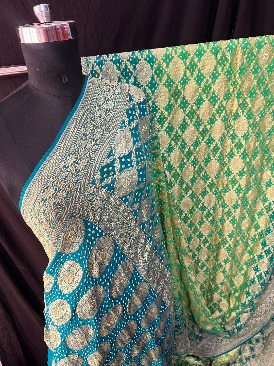 Pure Khaddi Georgette Bandhej Saree with Neemzari Work