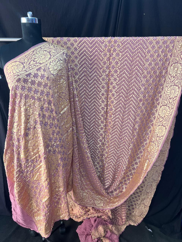 Pure Khaddi Georgette Bandhej Saree with Neemzari Work