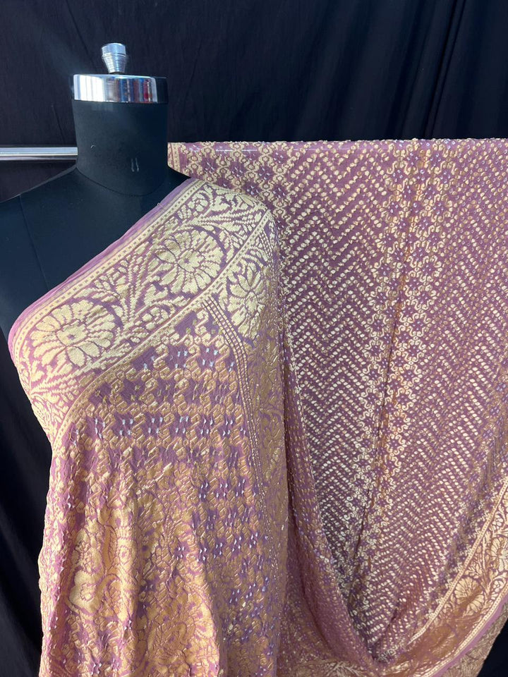 Pure Khaddi Georgette Bandhej Saree with Neemzari Work