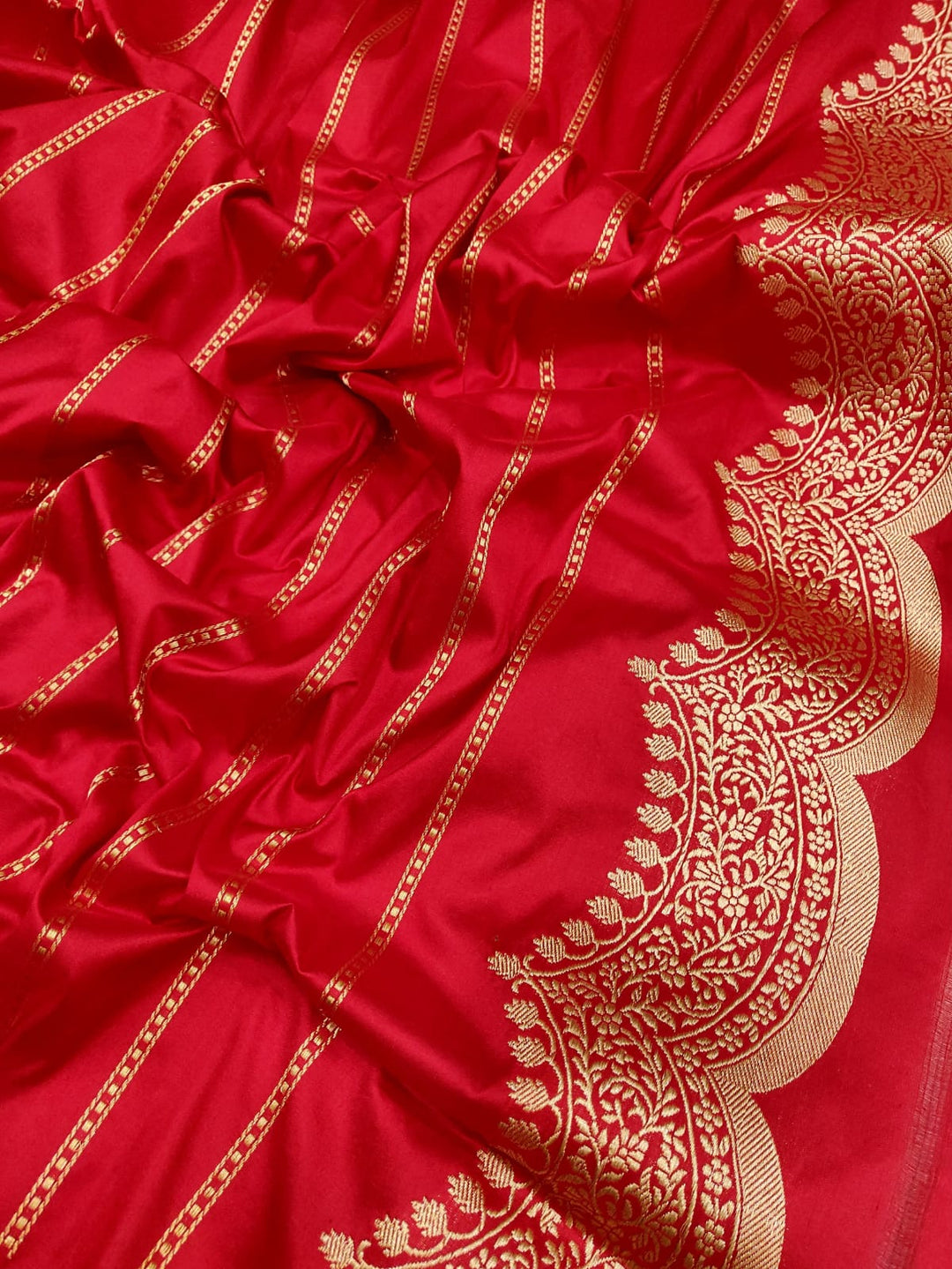 Pure Katan Silk Handwoven Saree With Khadwa Work with designer scallop border
