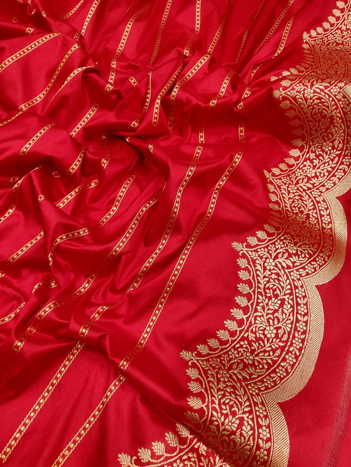 Pure Katan Silk Handwoven Saree With Khadwa Work with designer scallop border