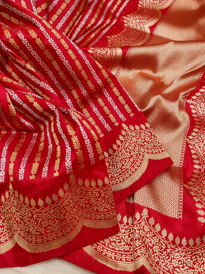 Pure Katan Silk Handwoven Saree With Khadwa Work with designer scallop border