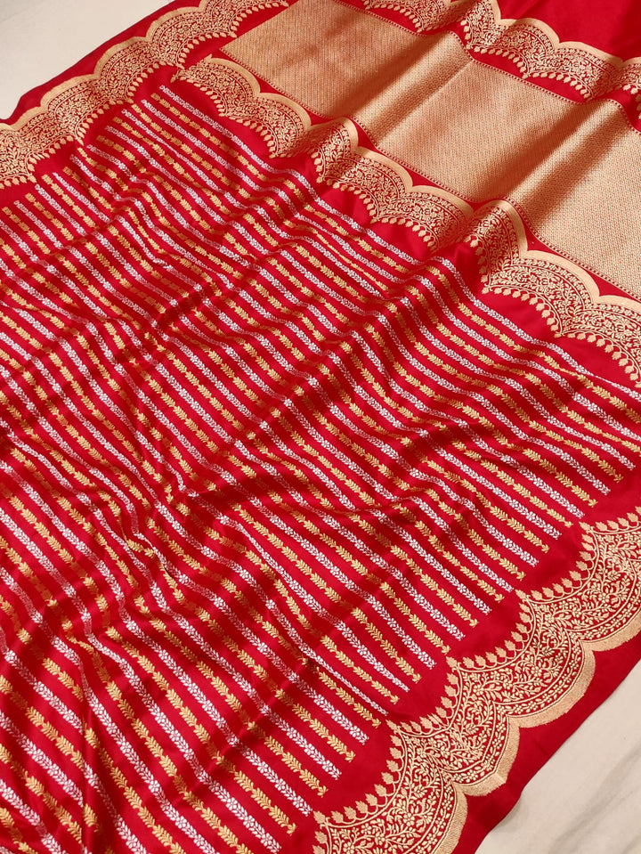 Pure Katan Silk Handwoven Saree With Khadwa Work with designer scallop border