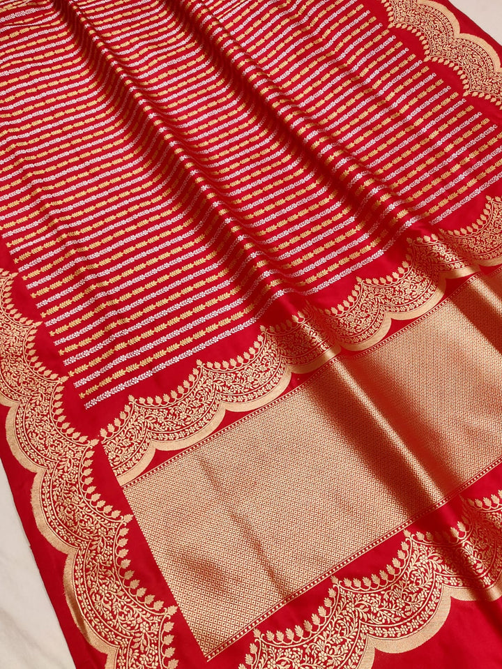 Pure Katan Silk Handwoven Saree With Khadwa Work with designer scallop border