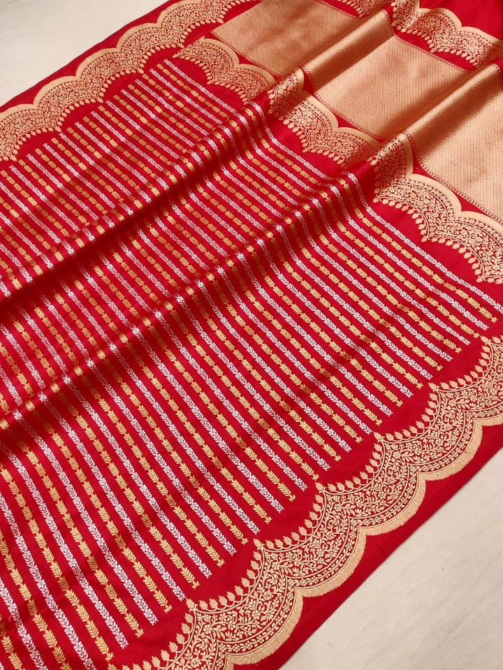 Pure Katan Silk Handwoven Saree With Khadwa Work with designer scallop border