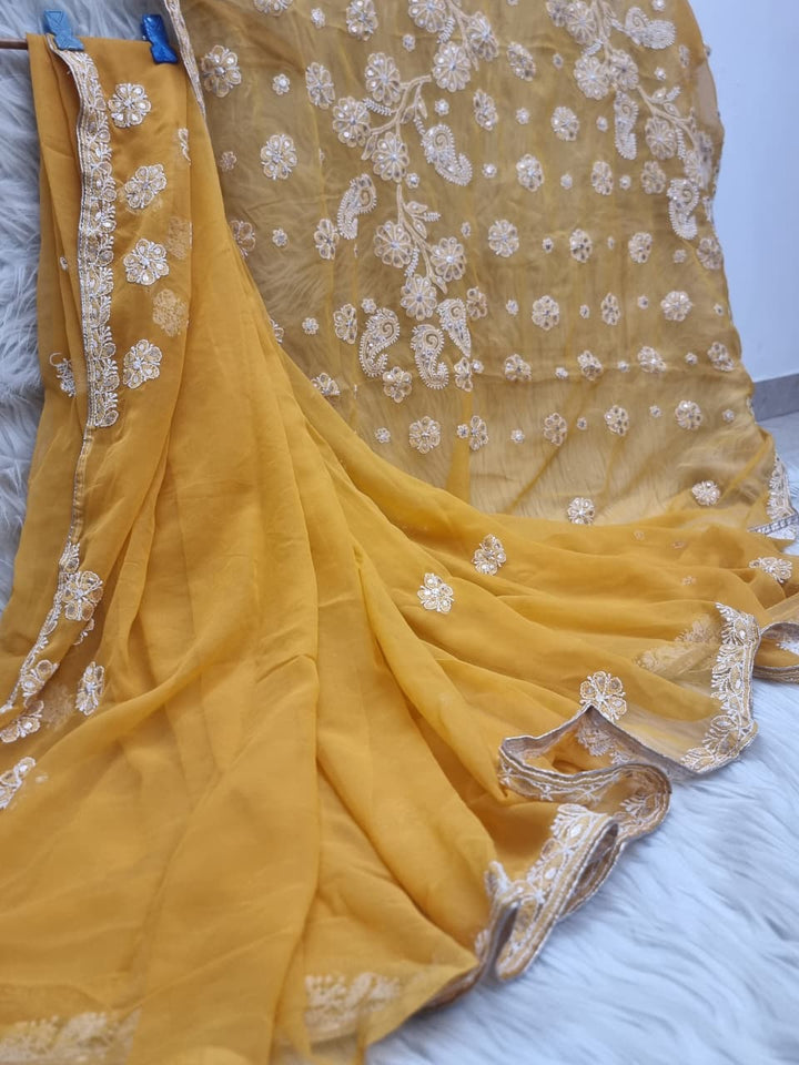 Fine Georgette Chikankari work saree With Gota Patti Work