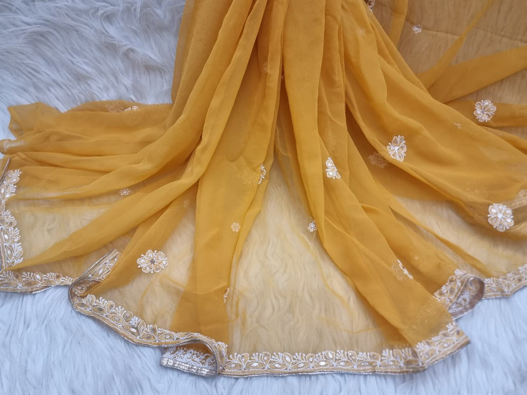 Fine Georgette Chikankari work saree With Gota Patti Work