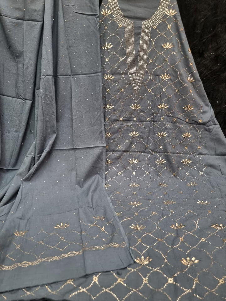 Pure Mul unstitched 2pc Suit Set Embellished with Mukaish, Kaamdani & Badla work.