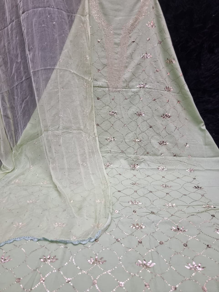 Pure Mul unstitched 2pc Suit Set Embellished with Mukaish, Kaamdani & Badla work