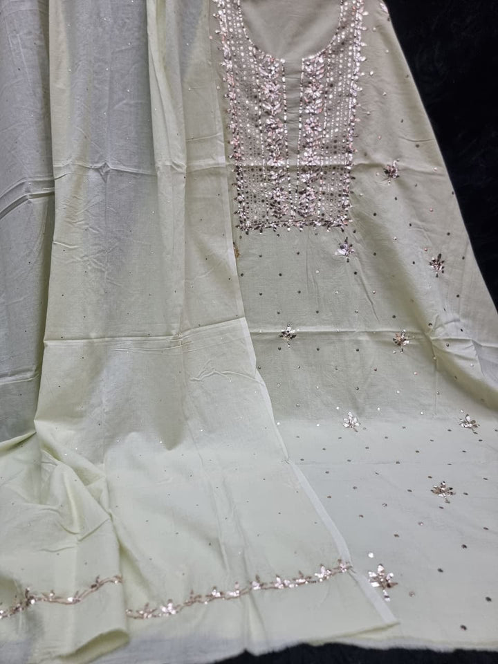 Pure Mul unstitched 2pc Suit Set Embellished with Mukaish, Kaamdani & Badla work
