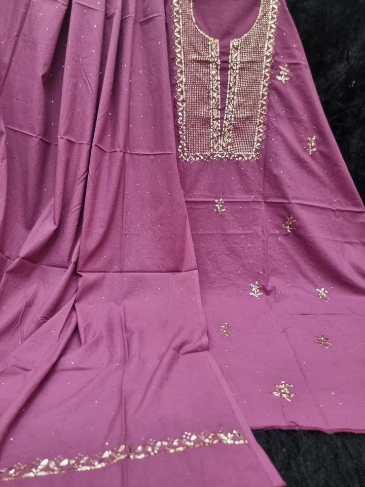 Pure Mul unstitched 2pc Suit Set Embellished with Mukaish, Kaamdani & Badla work